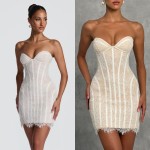 2026Sweetheart Neck Lace Corset Mini Dress White Bodycon Party Gloves Strapless Y2K Bridal Shower Homecoming Dress Wedding Dress
